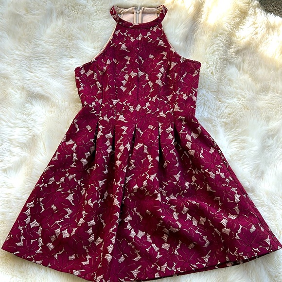 Altar'd State Dresses & Skirts - Altar’d State Cranberry Brocade Floral Mini Holiday Dress Size M